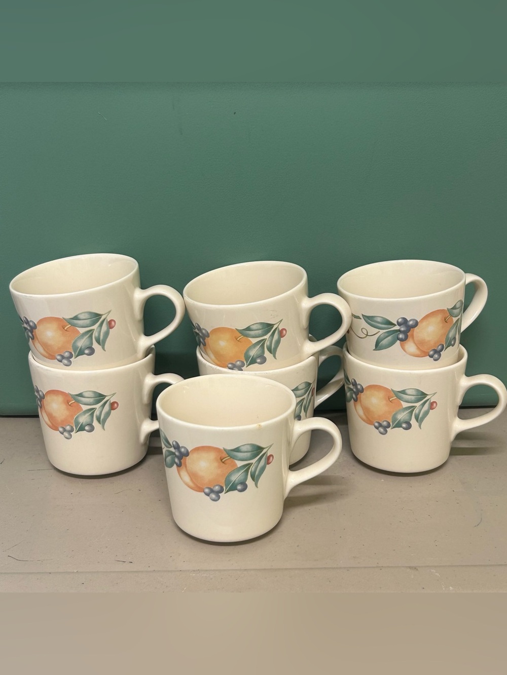Lot of 7 Corelle Stoneware Mugs - Abundance Fruit Pattern